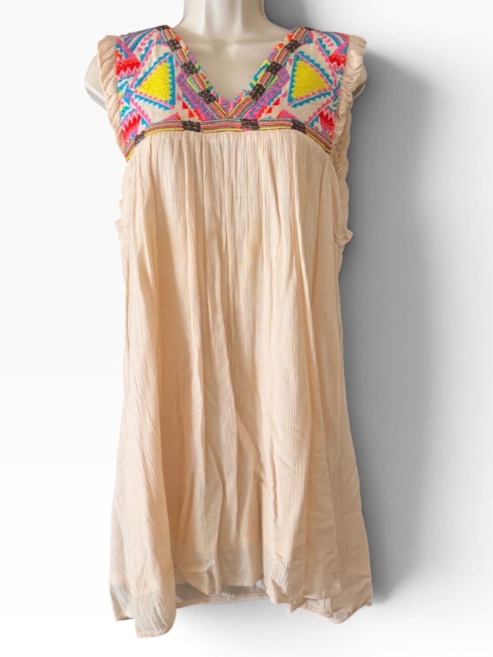 O'Neill Women’s Cream Dress Gauze Multicolor Beading Embroidery Size Medium